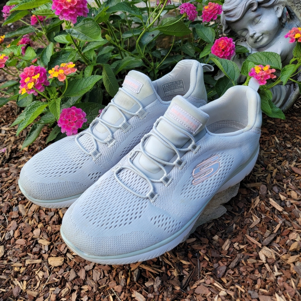 SKETCHERS ♡ Sweet Gray 'n Pink Air-Cooled Memory Foam Cord Slip On Sneakers 8